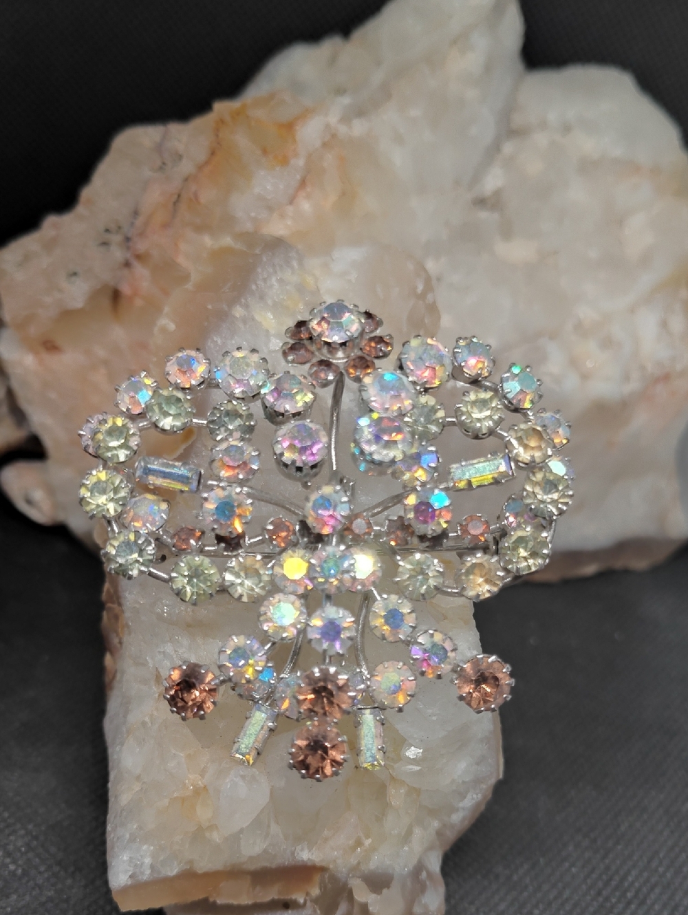 Aurora Austrian Crystal Floral Brooch Vintage Pastel Aurora Borealis Sparkle